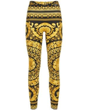 Versace Printed Leggings With Logo - Yellow