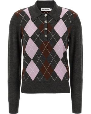 Self-Portrait Argyle Lightweight' Jumper - Black