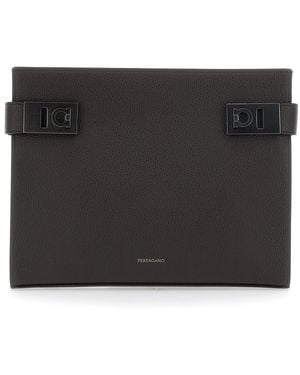 Ferragamo Gancio Embossed Calf Clutches And Pochettes - Black