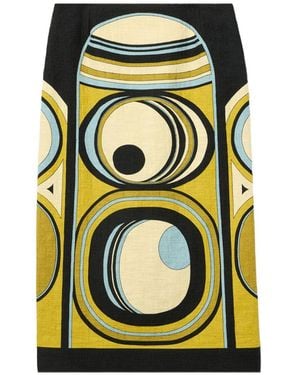 La DoubleJ Stretch Rustic Cotton Midi Pencil Skirt With All-Over Sanctuary Print - Black