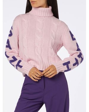 Mc2 Saint Barth Turtleneck Braided Jumper With Saint Barth Jacquard - Purple