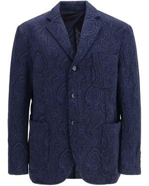 Etro Single-Breasted Arnica Jacquard Wool-Blend Jacket - Blue