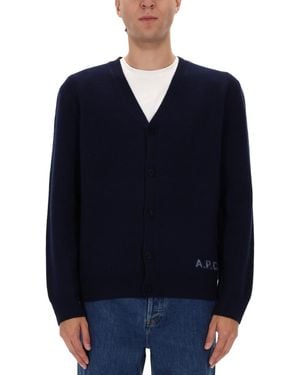 A.P.C. Cardigan Kenny Virgin Wool Jumpers - Blue