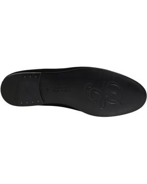 Dolce & Gabbana Satin Logo Slip On Flats Loafers Shoes Leather - Black