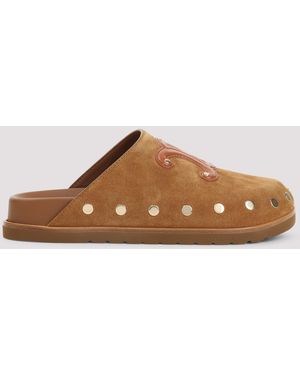 Celine Triomphe Wedge Mules - Brown