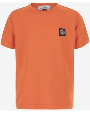 Stone Island Cotton T-Shirt With Logo T-Shirts - Orange
