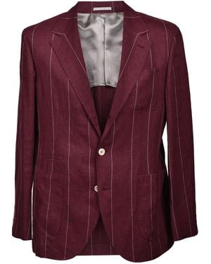 Brunello Cucinelli Linen Striped Suit - Purple