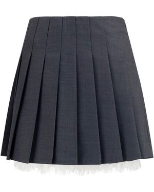 Self-Portrait Pleated Mini Skirt Polyamide; Wool Ovis Aries - Blue