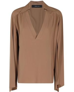 FEDERICA TOSI Blusa Scollo V Maniche Aperte Crepe De Chine - Brown