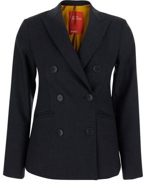 ..,merci Double-Breasted Jacket With Peak Revers - Black