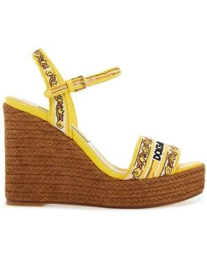 Dolce & Gabbana Maiolica Embroidered Wedge Sandals - Brown