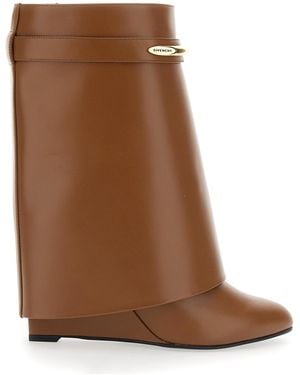 Givenchy Wedge Heel Ankle Boots With Logo Plate On The Side - Brown