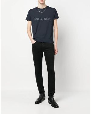 Saint Laurent Reverse Logo Print T-Shirt Clothing Polo & T-Shirts - Blue