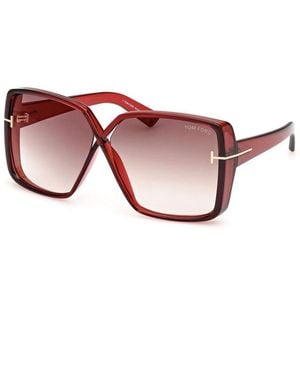 Tom Ford Sunglasses Geometric Full Rim, Shiny Frame And Gradient Lens Ft111766G - Red