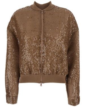 Brunello Cucinelli Jackets Paillettes Bomber Jacket With Silk Sequins For - Brown