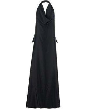 Plain Long Dress With Halterneck And Open Back Fabric - Black