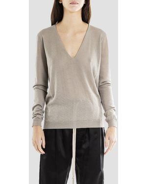 Rick Owens Maille Col V Knitwear - Natural