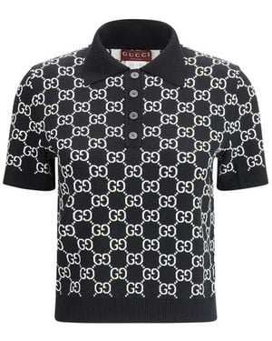 Gucci GG Wool Jacquard Polo Top - Black