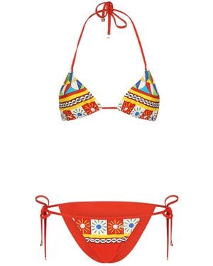 Dolce & Gabbana Printed Triangle Bikini - White