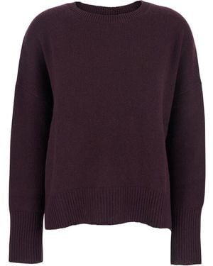 Lisa Yang Mila Bordeaux Sweater With Dropped Shoulders And Ribbed Trims - Purple