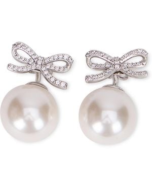 Self-Portrait Button Earrings Crystal Bow Brass - White