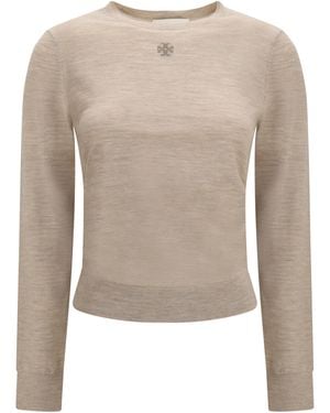 Tory Burch T Logo Wool Sweater Ovis Aries - White