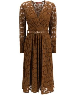 Max Mara Agrume Midi Dress Lace Polyamide; Cotton - Brown