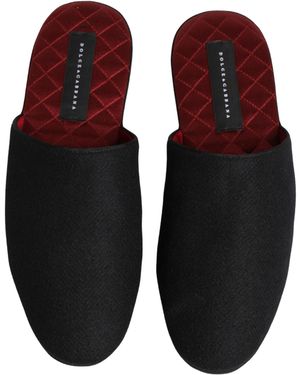 Dolce & Gabbana Grey Herringbone Cashmere Red Slippers Men\'s Shoes Dolce & Gabbana Grey Herringbone Cashmere Red Slippers Men main image 3