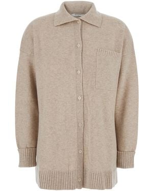 Max Mara Cashmere Cardigan With Classic Collar Tops - Natural