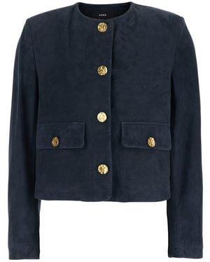 Arma Lorenne Jacket With Round Neck And Applied Pockets On The Front - Blue