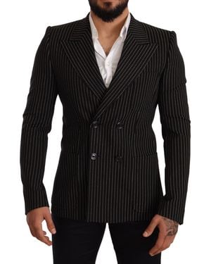 Dolce & Gabbana Striped Slim Fit Coat Blazer Wool Clothing - Black