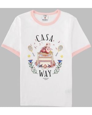 CASABLANCA Casa Way Graphic Flamingo Tennis Organic Cotton T-Shirt - White
