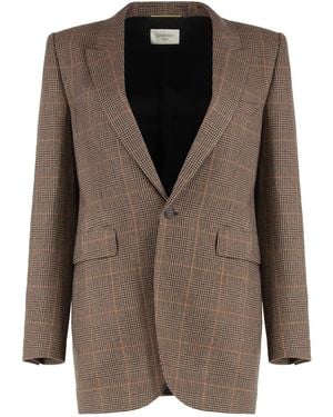 Saint Laurent Prince Of Wales Wool Jacket - Brown