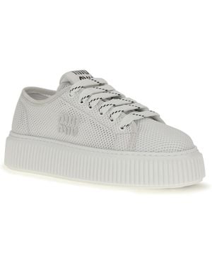 Miu Miu Platform Sneakers Upper: Polyamide Lace-Up Shoes - White