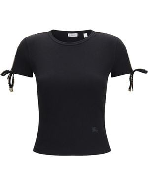 Burberry Cotton Lace-Detail T-Shirt - Black