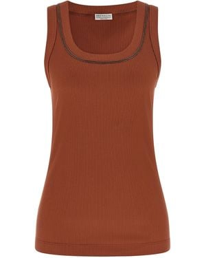 Brunello Cucinelli Cotton Sleeveles T-Shirt - Brown