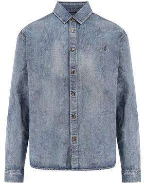 Saint Laurent Logo Denim Shirt - Blue