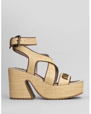 Mou Raffia Platform Sandals - Metallic