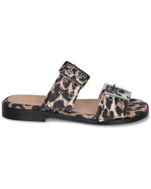Ganni Leopard Buckle Slide Sandals - Multicolour