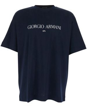 Giorgio Armani Crewneck T-Shirt With Logo Lettering On The Front - Blue