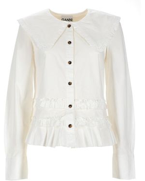 Ganni Ruffle Shirt Organic Cotton Elastane - White