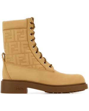 Fendi Leather Lace-Up Shoes With Embossed Detail Calf - Brown