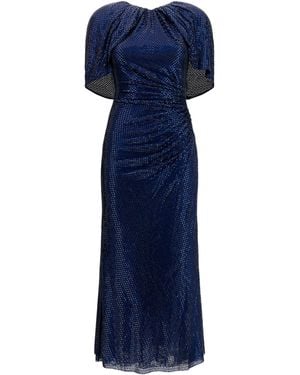 Self-Portrait Midi Dress With Cape Sleeves And Crystals Polyester; Elastane - Blue