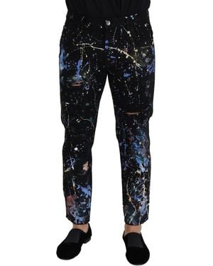 Dolce & Gabbana Cotton Splash Print Denim Jeans Clothing - Black