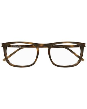 Saint Laurent Eyeglasses Square Full Rim, Medium Havana Frame And Clear Demo Lens Sl670002 - Black