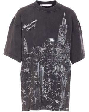 Alexander Wang T-Shirt With Thermo-Applied Rhinestones And Ny Skyline - Black