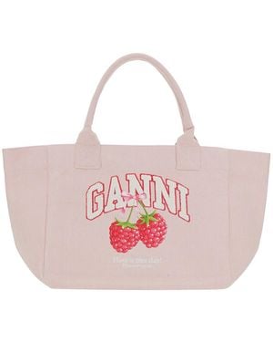 Ganni Tote Bag Trapeze Medium Cotton - Pink