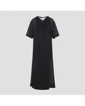 Carven Sheer Draped Midi Dress Cotton - Black