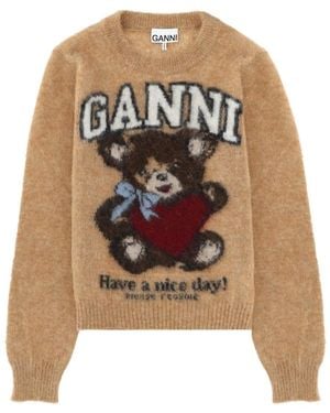 Ganni Shirt With Print Alpaca Wool Jumpers - Natural