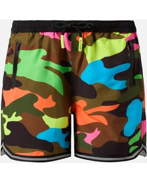 MC2 Saint Barth Long Swim Shorts Malibu Jr With Camouflage Print Fluo Swimshort - Green